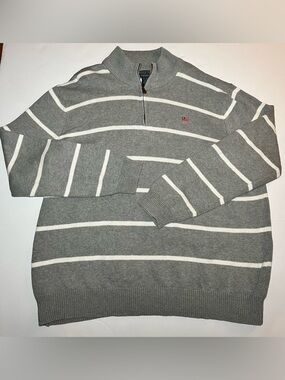 VTG Polo Jeans Co. Ralph Lauren Grey Striped 1/4 Zip Sweater Men's XXL~90s prep